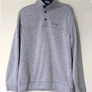 Eddie Bauer Fleece 1/4 Snap Button Pullover Jacket Gray Warm Large